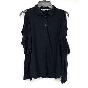 & Other Stories Top Black Button Down Cold Shoulder Long Sleeve
